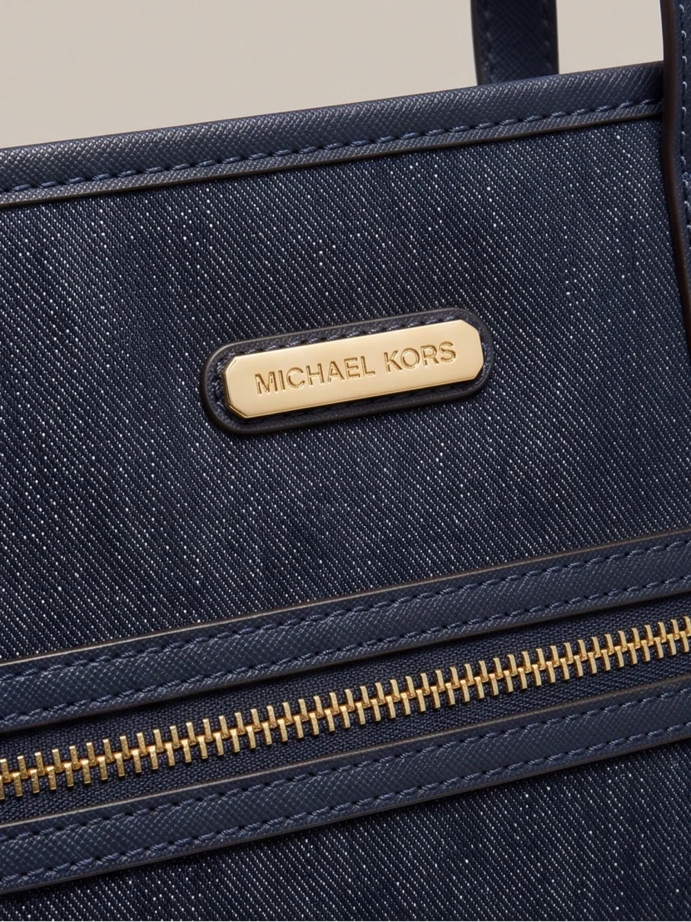 Michael Kors Black Denim Tote with Multicolor Scarf Accent